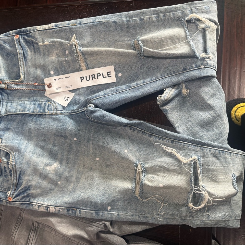 Purple Men's Ripped Light Blue Skinny Jeans